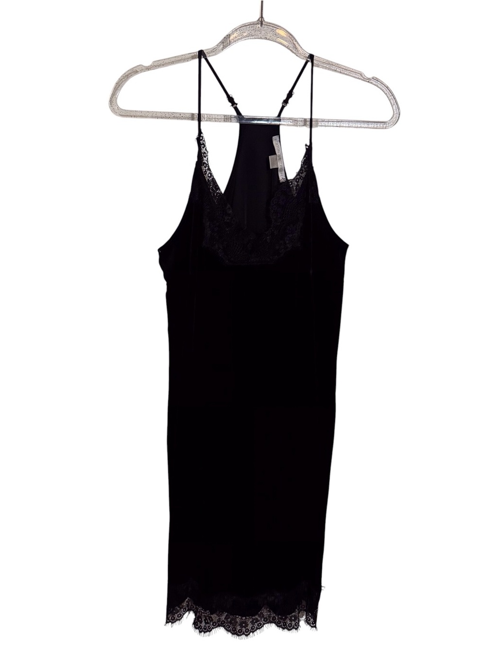 Boston Proper Size Small Black Velvet Lace Slip Dress Knee Length Cocktail Party